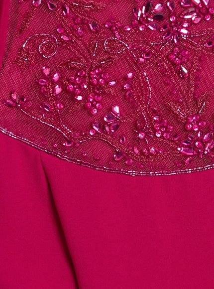 Theia Embellished Cape-Effect Crepe Gown