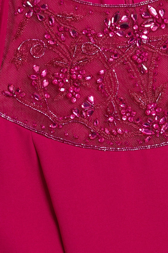 Theia Embellished Cape-Effect Crepe Gown