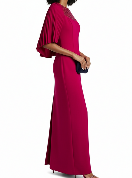 Theia Embellished Cape-Effect Crepe Gown
