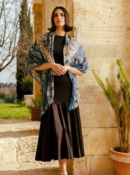 Elizabetta Stella Modal Cashmere Scarf Shawl in Blue Marine