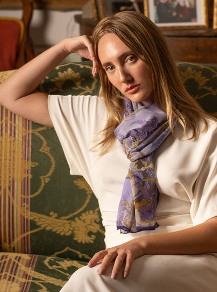 Elizabetta Alessandra Long Sheer Silk Scarf - Purple