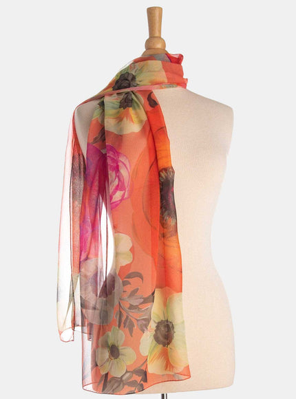 Elizabetta Campo de' Fiori Long Sheer Silk Scarf - Coral