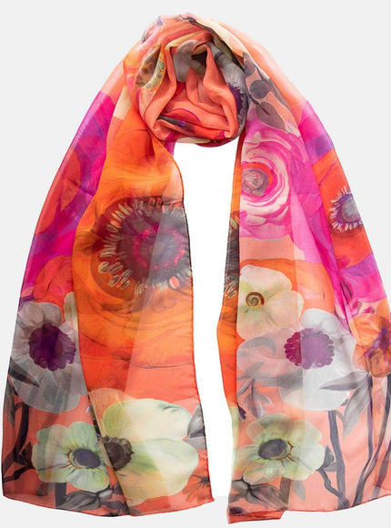 Elizabetta Campo de' Fiori Long Sheer Silk Scarf - Coral