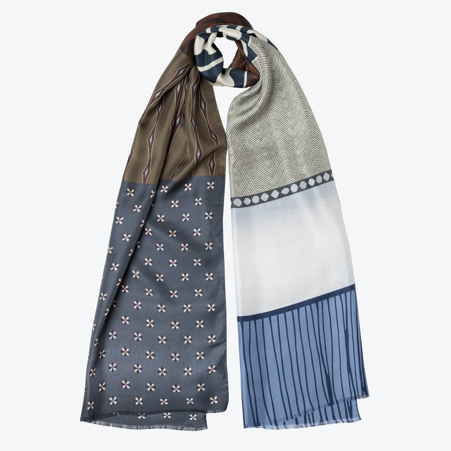 Elizabetta Atri Long Silk Twill Scarf in Blue