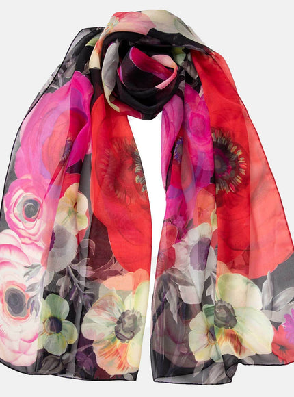 Elizabetta Campo de' Fiori Long Sheer Silk Scarf - Black