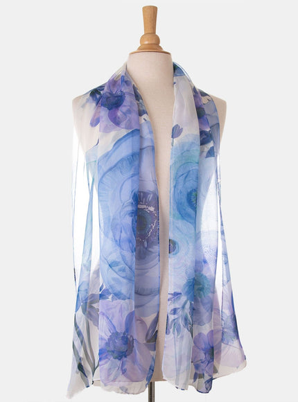 Elizabetta Campo de' Fiori Long Sheer Silk Scarf - Blue
