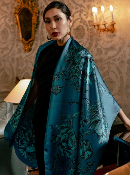 Elizabetta Isabella Silk Scarf Shawl in Peacock Blue - photo 2