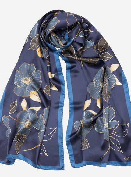 Laura - Silk Scarf Shawl - Navy