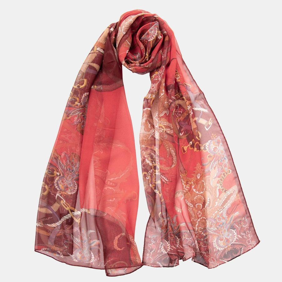 Elizabetta Alessandra Long Sheer Silk Scarf in Red