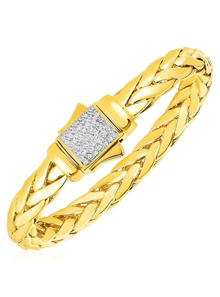 Woven Rope Bracelet with Diamond Accented Clasp in 14k Yellow Gold - Ellie Belle