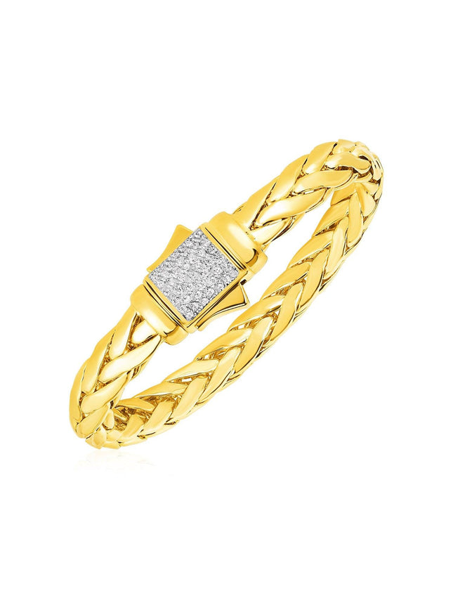 Woven Rope Bracelet with Diamond Accented Clasp in 14k Yellow Gold - Ellie Belle
