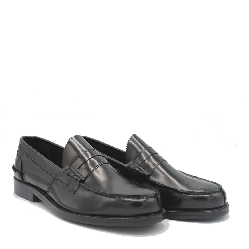 Saxone of Scotland Black Spazzolato Leather Mens Loafers Shoes - Ellie Belle