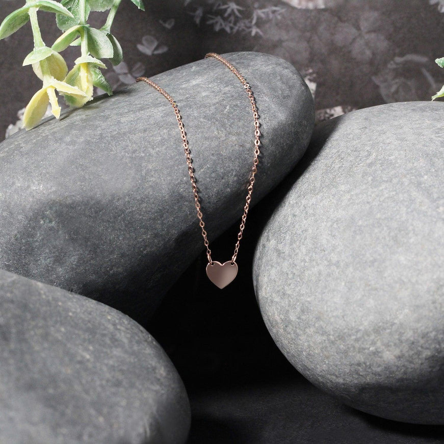 14k Rose Gold Polished Mini Heart Necklace - Ellie Belle