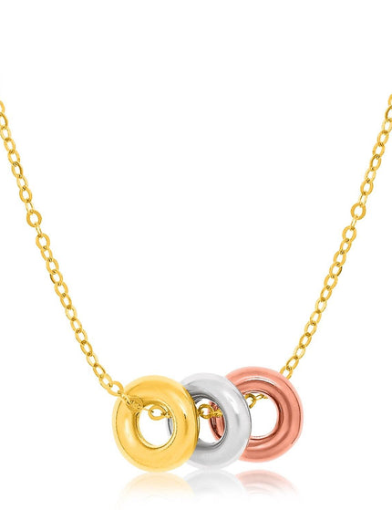 14k Tri-Color Gold Chain Necklace with Three Open Circle Accents - Ellie Belle