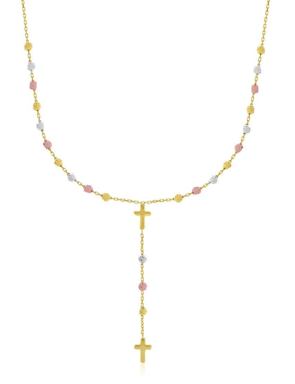 14k Tri-Color Gold Rosary Chain Necklace - Ellie Belle