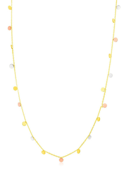 14K Tri Color Necklace with Dangling Circles - Ellie Belle