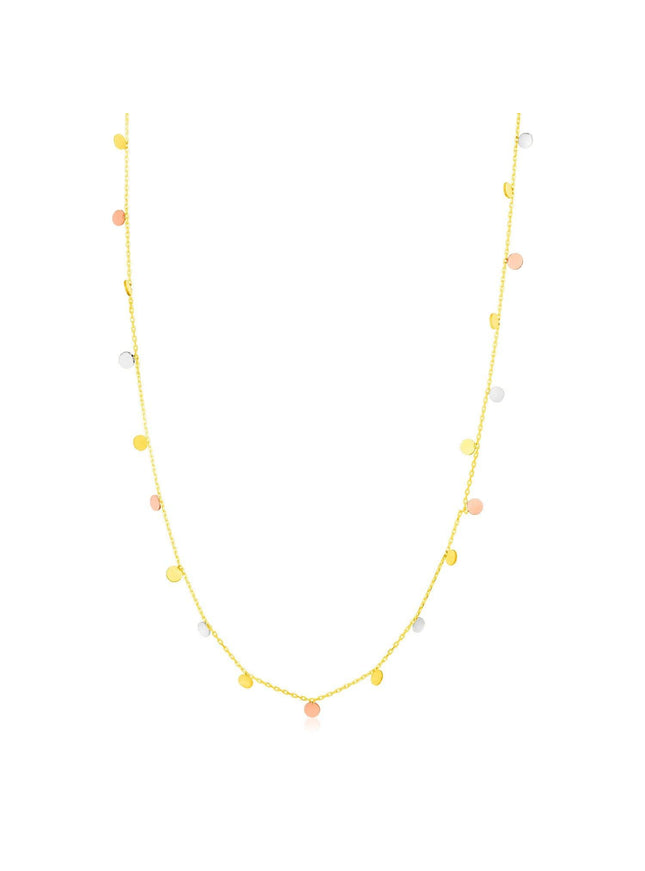 14K Tri Color Necklace with Dangling Circles - Ellie Belle