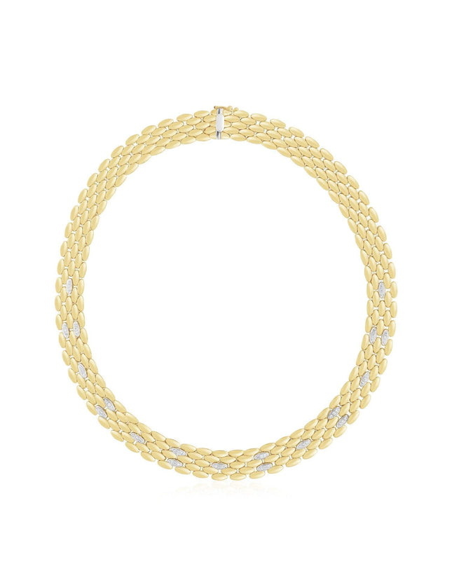 14k Two Tone Gold High Polish Diamond Panther Necklace (12mm) - Ellie Belle
