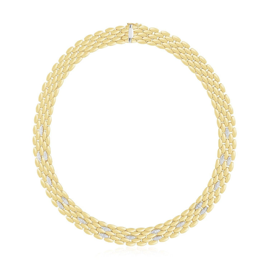 14k Two Tone Gold High Polish Diamond Panther Necklace (12mm) - Ellie Belle