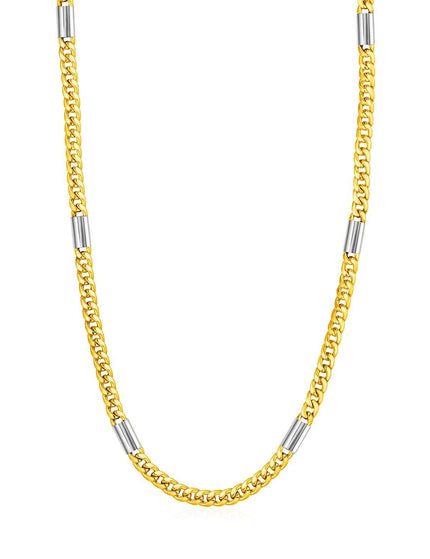 14k Two Tone Gold Mens Twisted Oval and Bar Link Necklace - Ellie Belle