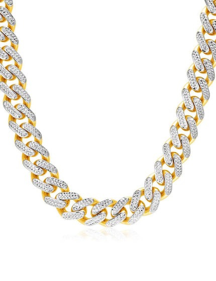 14k Two Tone Gold Miami Cuban Chain Necklace with White Pave - Ellie Belle