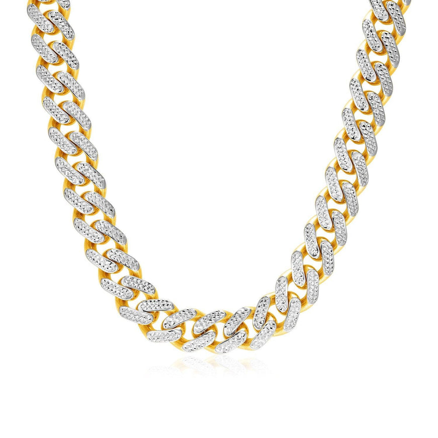 14k Two Tone Gold Miami Cuban Chain Necklace with White Pave - Ellie Belle