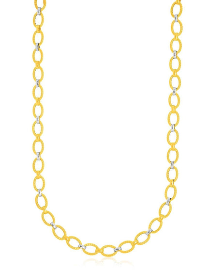 14k Two-Tone Gold Multi-Textured Oval Link Fancy Necklace - Ellie Belle