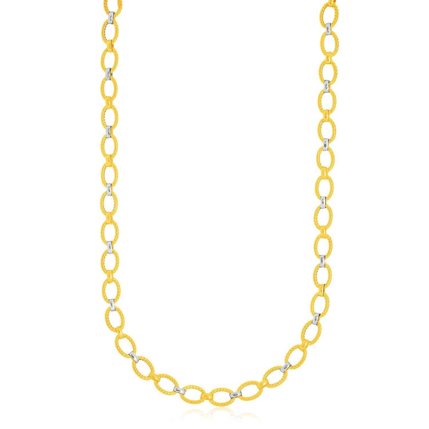 14k Two-Tone Gold Multi-Textured Oval Link Fancy Necklace - Ellie Belle