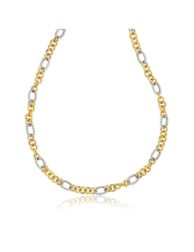 14k Two-Tone Round and Cable Style Link Necklace - Ellie Belle