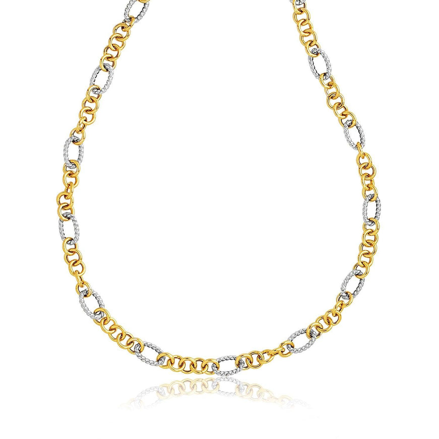 14k Two-Tone Round and Cable Style Link Necklace - Ellie Belle