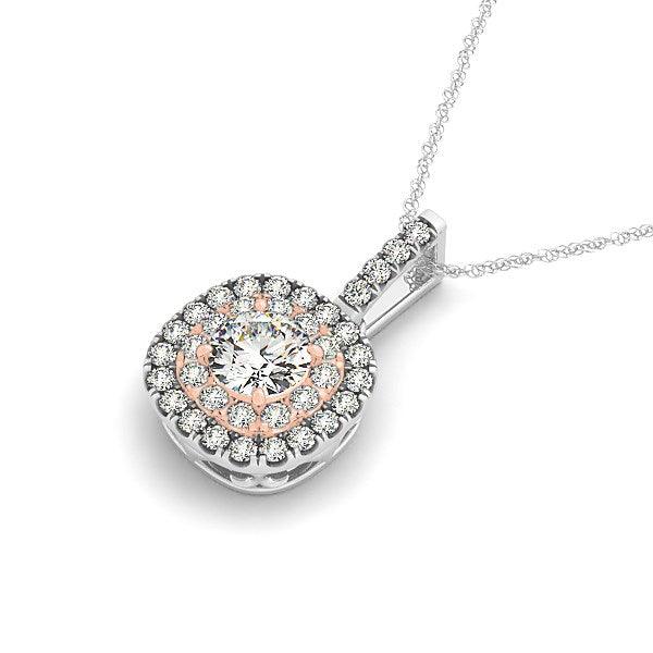 14k White And Rose Gold Cushion Shape Halo Diamond Pendant (1/2 cttw) - Ellie Belle