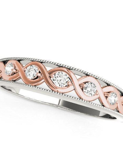 14k White And Rose Gold Infity Diamond Wedding Band (1/8 cttw) - Ellie Belle