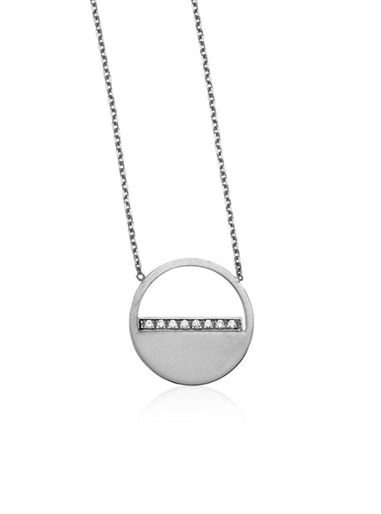 14k White Gold Circle Necklace with Diamonds - Ellie Belle