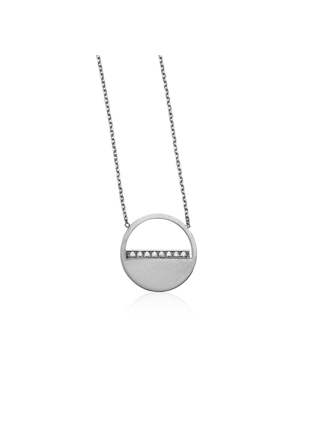 14k White Gold Circle Necklace with Diamonds - Ellie Belle