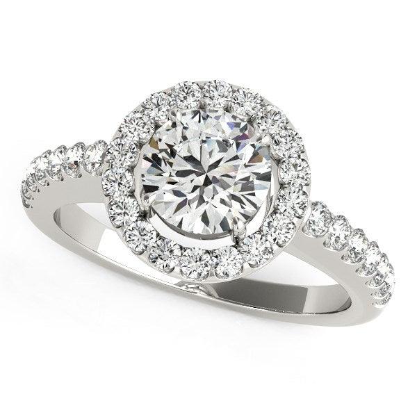 14k White Gold Classic with Pave Halo Diamond Engagement Ring (1 1/2 cttw) - Ellie Belle