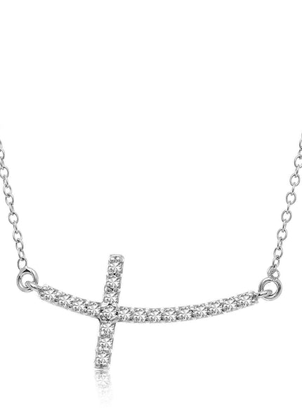 14k White Gold Diamond Embellished Cross Motif Necklace (.21cttw) - Ellie Belle