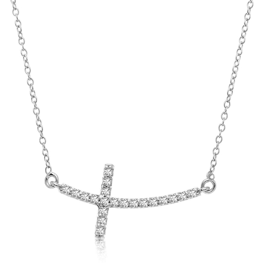 14k White Gold Diamond Embellished Cross Motif Necklace (.21cttw) - Ellie Belle