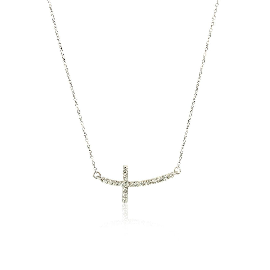 14k White Gold Diamond Embellished Cross Motif Necklace (.21cttw) - Ellie Belle