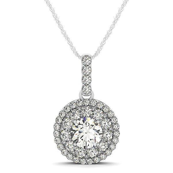 14k White Gold Diamond Halo Round Shape Pendant (1 1/4 cttw) - Ellie Belle