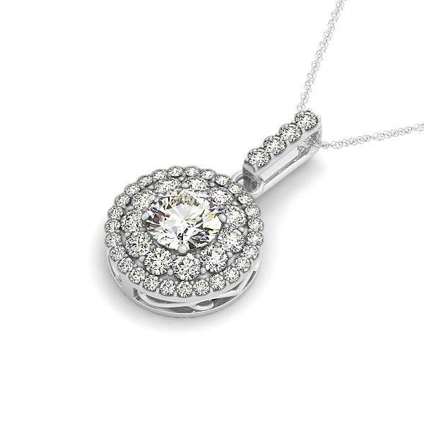 14k White Gold Diamond Halo Round Shape Pendant (1 1/4 cttw) - Ellie Belle