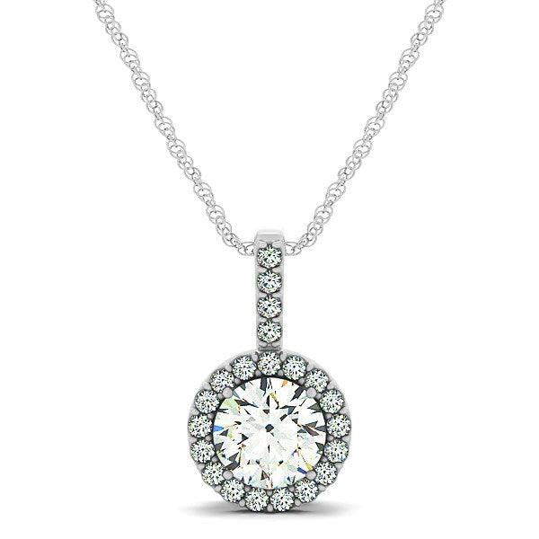 14k White Gold Diamond Halo Round Style Pendant (5/8 cttw) - Ellie Belle