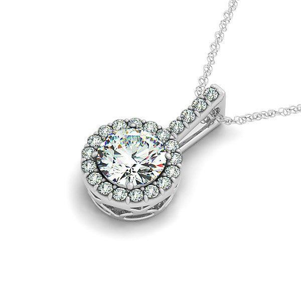 14k White Gold Diamond Halo Round Style Pendant (5/8 cttw) - Ellie Belle