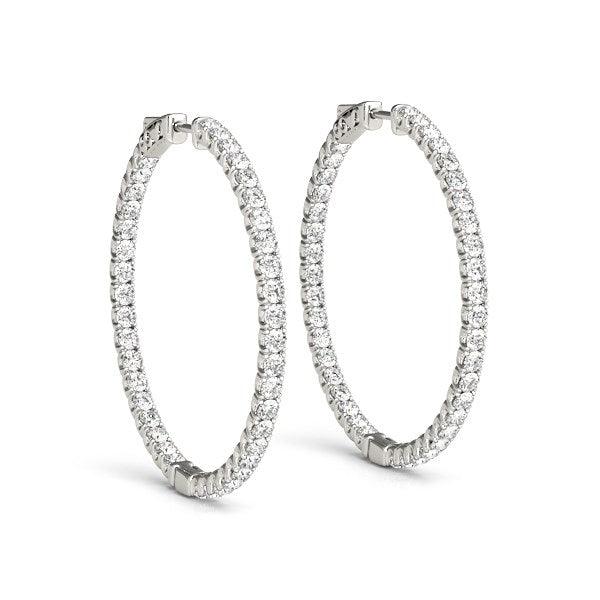 14k White Gold Diamond Hoop Earrings with Shared Prong Setting (2 cttw) - Ellie Belle