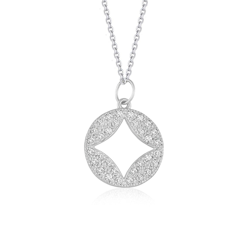 14k White Gold Diamond Studded Circle Pendant with Cut-out (1/3 cttw) - Ellie Belle