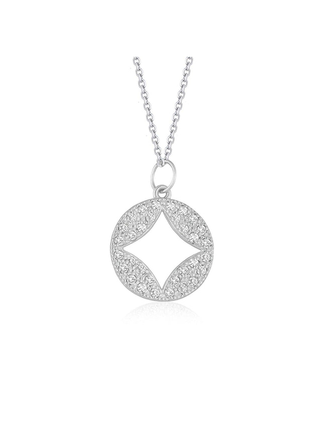 14k White Gold Diamond Studded Circle Pendant with Cut-out (1/3 cttw) - Ellie Belle