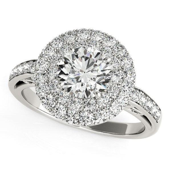 14k White Gold Diamond with Two-Row Pave Border Engagement Ring (2 cttw) - Ellie Belle