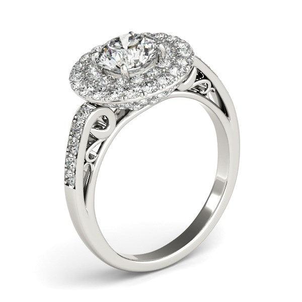 14k White Gold Diamond with Two-Row Pave Border Engagement Ring (2 cttw) - Ellie Belle