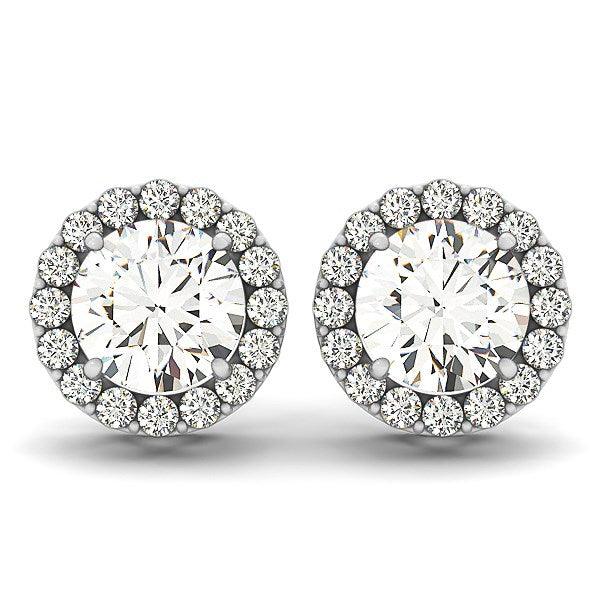 14k White Gold Four Prong Round Halo Diamond Earrings (1 1/6 cttw) - Ellie Belle