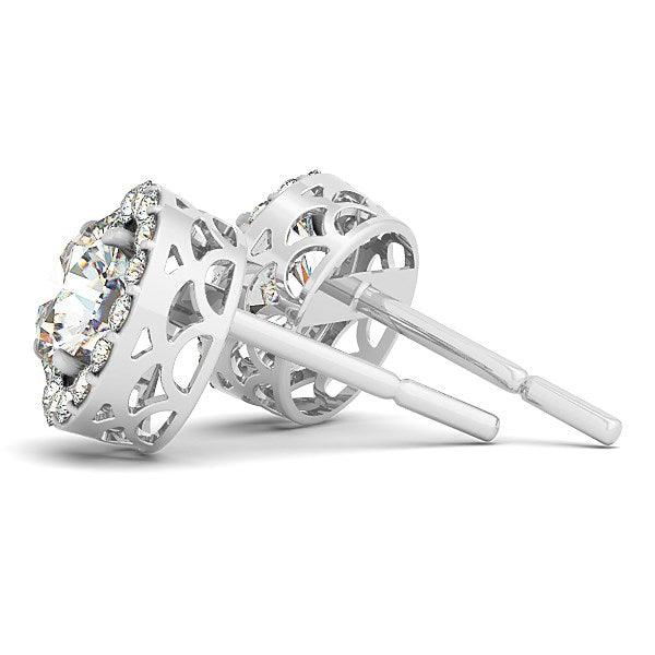 14k White Gold Four Prong Round Halo Diamond Earrings (1 1/6 cttw) - Ellie Belle