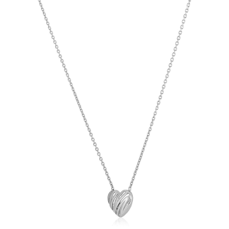 14k White Gold High Polish Scribbles Heart Necklace - Ellie Belle